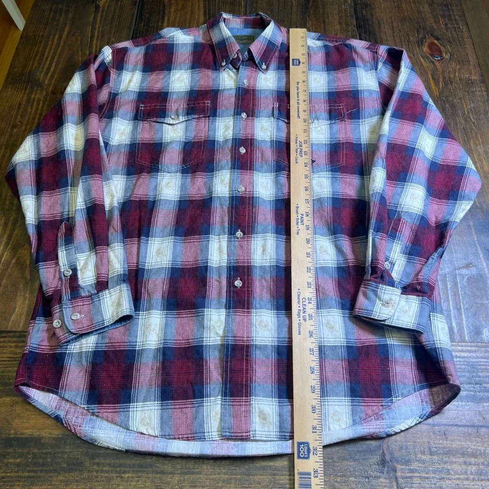 Roper Mens Plaid Western Button Down Shirt Burgundy Navy Steer Head ST3-01 Large
